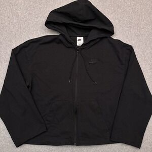 Nike Sportswear Fleece Hoodie Womens Medium Black Oversized Crop Boxy CJ3752